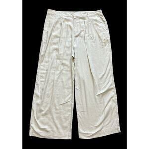 Gap Pants Womens 18 Beige Pleated Linen Blend Khaki Wide Leg Beachy Casual New